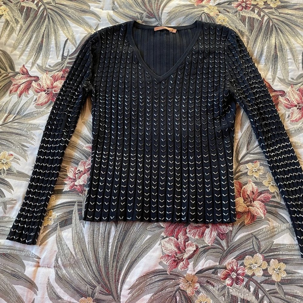 Black sweater with silver bugle beads size M